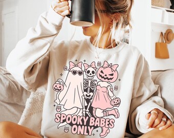 Spooky Babes Halloween Sweatshirt, Pastel Ghost Pumpkin Design
