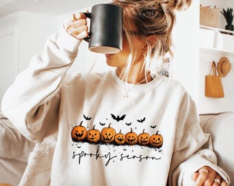 Minimalist Halloween Pumpkin Sweatshirt - Spooky Season Fall Hoodie