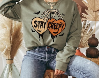 Stay Creepy Halloween Sweatshirt, Pumpkin Patch Fall Hoodie