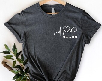 Personalized Nurse Stethoscope Heartbeat Shirt, Custom RN Gift