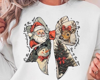 Vintage Christmas Sweatshirt: Santa, Reindeer, Snowman Design