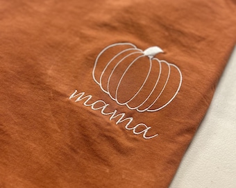 Mama pumkin embroidered Comfort Color Shirt, Pumpkin outline Embroidered custom shirt, Embroidered , Fall Pumpkin Shirt, Thanksgiving family