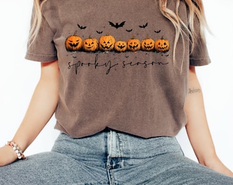 Comfort Colors Halloween Pumpkin Shirt: Minimalist Spooky Season Tee