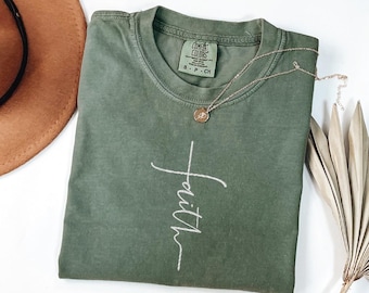 Embroidered Faith Cross Comfort Colors Shirt