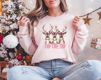 Deer Christmas Sweatshirt, Girly Holiday Sweatshirt