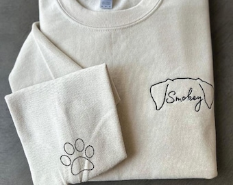 Dog Name Embroidered sweatshirt, Dog Ears with Custom Names Sweatshirt, Embroidery Dog paw on the Sleeve,Personalized Dog Mom Sweatshirt,