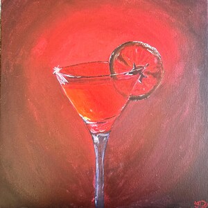 Blood Orange , cocktail painting on canvas 12inch x 12 inch