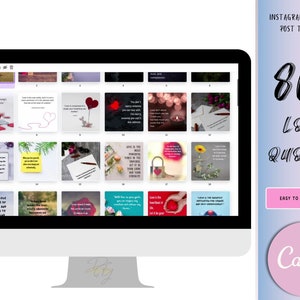 Plantilla de 80 CITAS DE AMOR para publicaciones de Instagram y Tiktok, feed de IG, tarjeta de aniversario, citas motivacionales, amor propio, redes sociales, Square
