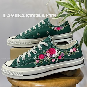 Wedding Converse, Converse for Bride, Rose Embroidered Converse, Hand Embroidery Sneakers, Summer Flowers, Peony Daisy Shoes, Low Top Chucks