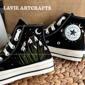 Narcissus Embroidered Converse, Custom Converse Embroidered Shoes, Flower Embroidered Converse, Flower Embroidery Sneakers, Floral Shoes