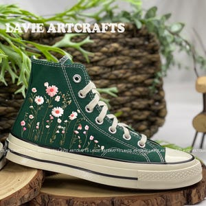 Flowers Embroidered Converse, Garden Flower Embroidered Shoes, Small Flower/Floral Shoes, Custom Embroidered Converse High Tops,Bridal Shoes