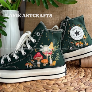 Embroidered Converse Mushroom, Frog, Converse Embroidery Mushroom, Custom Shoes Embroidered Frog and Mushrooms Sneakers, Unique Gift for Her