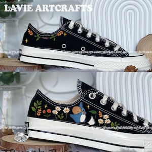 Neig.hbor Embroidered Converse, Cartoon Character Embroidered Converse, Flower Converse, Embroidery Converse Chibi, Character Anime Custom