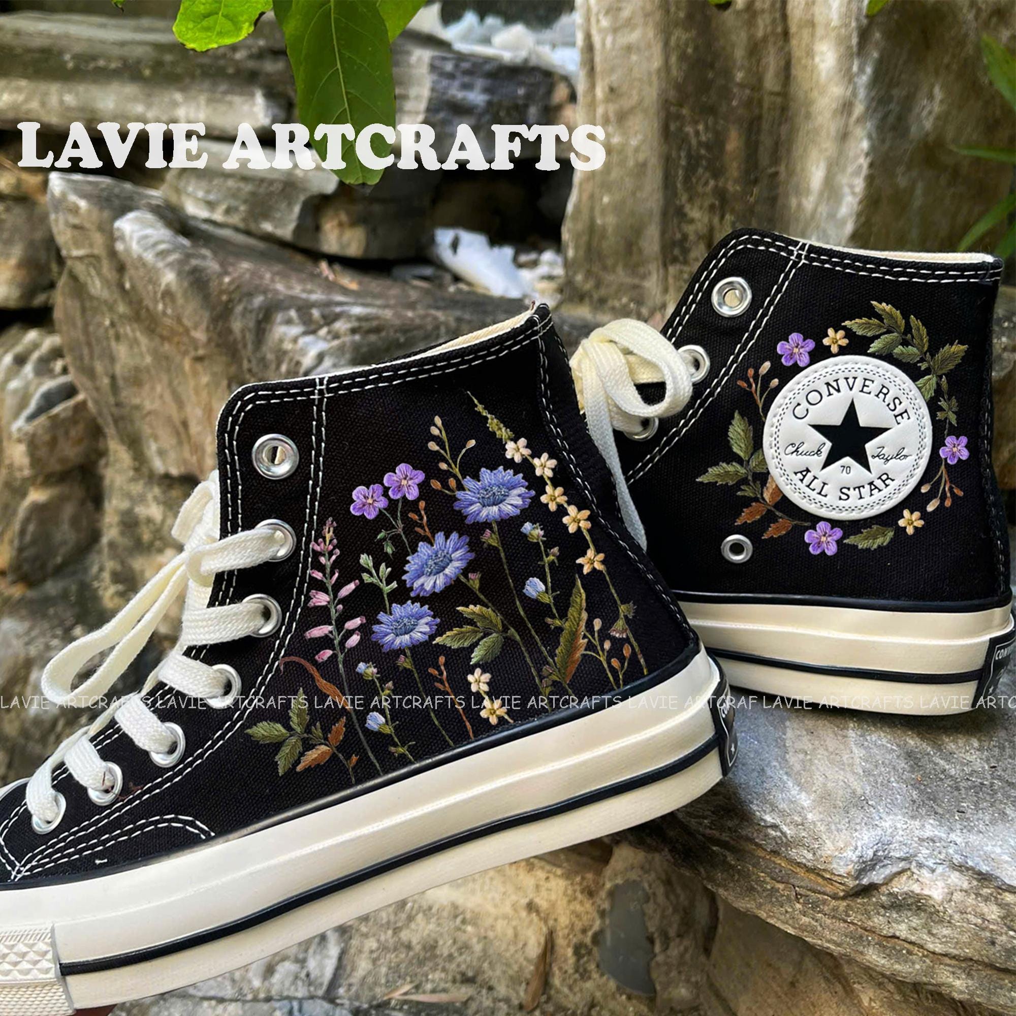 Custom Embroidered Converse Chuck Taylor: Wildflower Garden Shoes