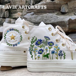 Wedding Converse for Bride, Custom Embroidered Converse Platform, Wedding Flowers Embroidered Platform Shoes, Personalized Bridal Sneaker