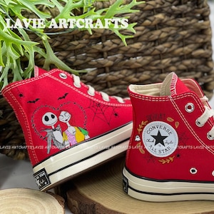 Nightmare Before Christmas Embroidery Converse, Custom Cartoon Character Embroidered Converse, Custom Jack Nightmare Shoes, Halloween Gift