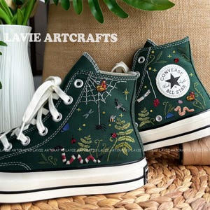Insects Embroidered Converse, Snake/Bug/Spider/Butterfly Embroidered Sneaker, Insects and Ferns Embroidered Converse, Converse Embroidered