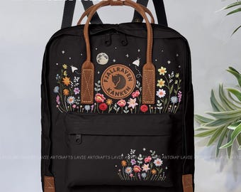 Embroidered Cherry Blossom 15 inch laptop Kånken Black Backpack Embroidered Fjallraven Kanken - Etsy main image 4