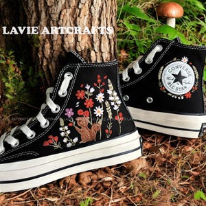 Squirrel Embroidered Embroidered Converse Low Tops, Flower Fox Embroidered Sneakers, Custom Embroidered Converse Chuck Taylor, Flower Shoes