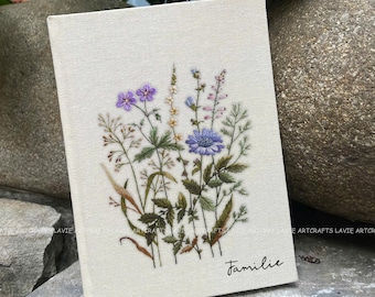 Wildflower Embroidery Notebook, Handmade Fabric Notebook, EmbroideredFlower Notebook, Fabric Hard Cover Journal, Custom A5 Notebook Flower