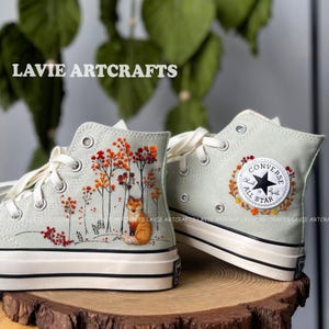 Fox In The Woods Embroidered Converse, Fox Summer Embroidered Converse Converse Design, Custom Fox, Fox Embroidered Sneakers, Birthday Gift