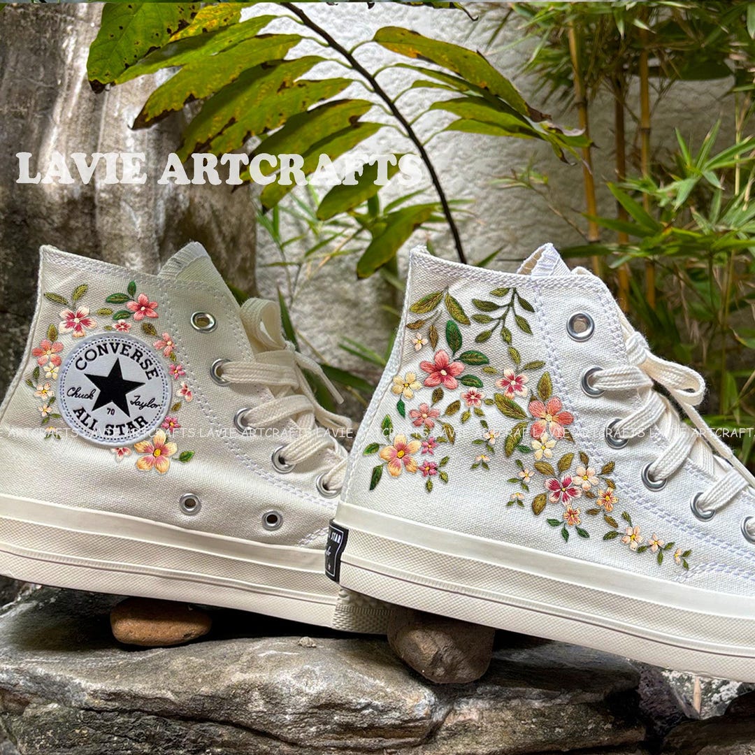 Embroidered Converse Sneakers: Custom Bridal Wedding Shoes