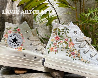 Embroidered Converse Sneakers: Custom Bridal Wedding Shoes