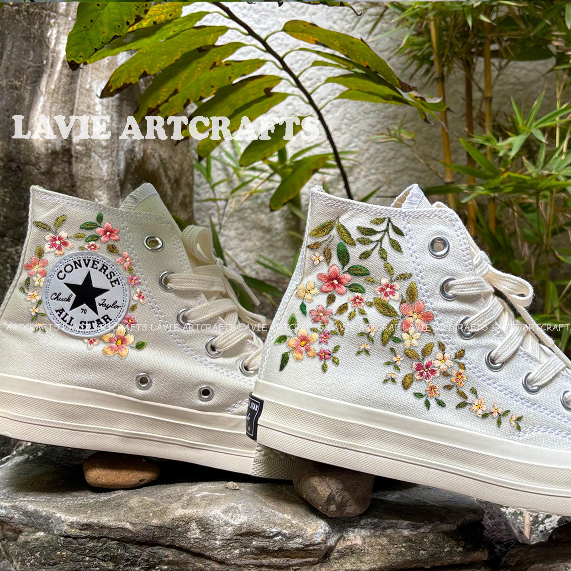Embroidered Converse Sneakers: Custom Bridal Wedding Shoes