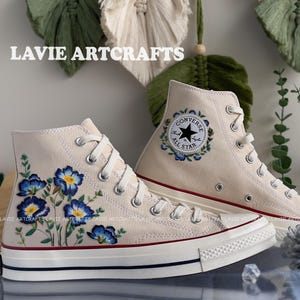 Converse Embroidered Flowers Shoes, Blue Flower Embroidered Shoes, Sapatos Bordados, Converse Embroidery Wildflowers, Unique Gifts for Her