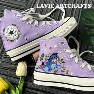 Converse ricamate asino, Converse ricamate asino e fiore, Converse alte ricamate, personaggio dei cartoni animati personalizzato ricamato