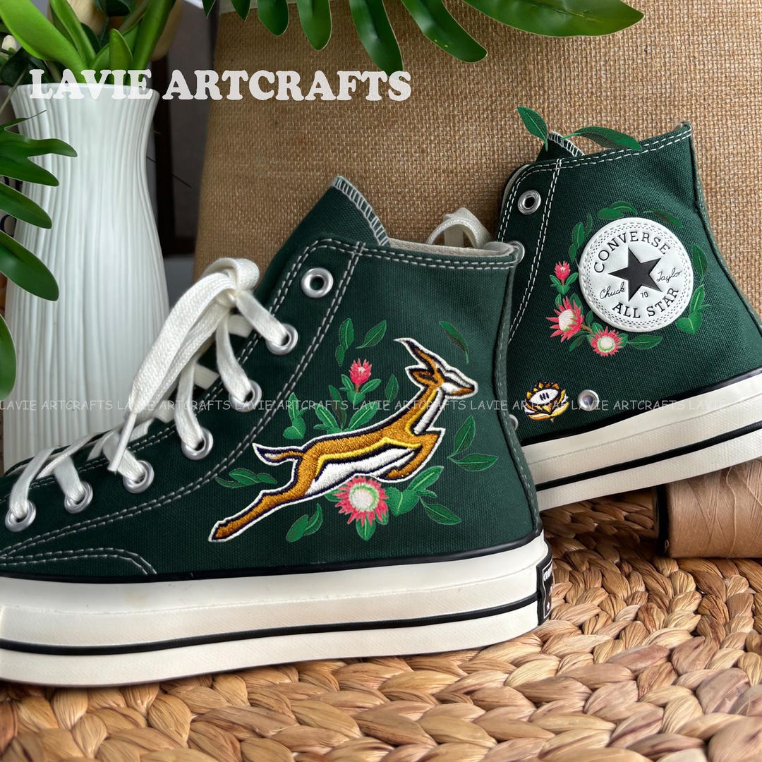 Springbok and Protea Flower Embroidered Converse, Springbok Embroidered ...