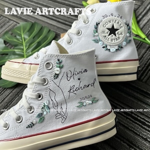 Wedding Converse For Bride, Wedding Converse, Wedding Flowers Embroidered Shoes, Custom Embroidered Wedding Shoes, Custom Sneaker With Name