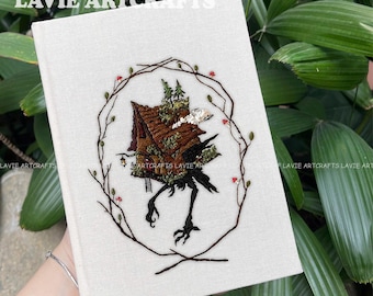 Witch House Embroidered Notebook: Slavic Cottagecore Fabric Book Cover
