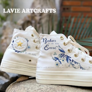 Aangepast Converse-platform, bruidsbloemen geborduurde Converse, aangepaste geborduurde bruiloft Converse, bruids Converse, aangepaste bruidsneakers