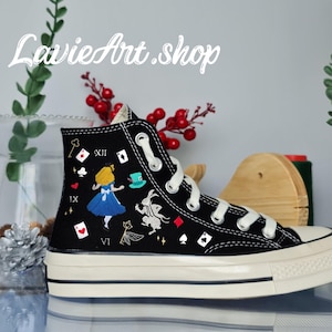 Custom Wonderland Embroidery Converse, Custom A.li.ce in Wonderland Embroidered Converse, Custom Cartoon Character Embroidery,Sneaker Design