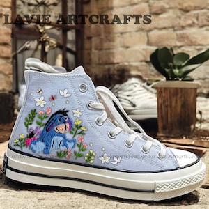 Blue Donkey Embroidered Converse, Custom Blue Donkey Cartoon Converse Embroidery, Character Cartoon Embroidered Sneaker,Embroidered Converse