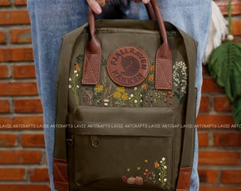 Fjallraven Kanken Backpack Embroidered Flower, Hand Embroidered, Autumn Flower Embroidery Bag Flower Garden Embroidery Rucksack,Gift for Her