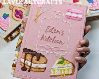 Eden's Kitchen Recipes Notebook, Recipe Journal Book, Personalized Custom Name, Custom Hand Embroidered Notebook, Fabric Hard Cover Journal