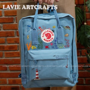 Custom Embroidered Jfallraven Kanken, Ocean Embroidered Rucksack, Under The Sea Embroidery Shoulder Bag, Hand Embroidery Backpack,Ocean Vibe