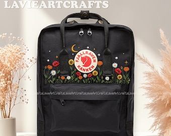 Zonnebloemen geborduurde Knken-rugzak, aangepaste goudsbloem Jfallraven Knken, nachtbloementuin geborduurde rugzak, rugzak bosbloemen