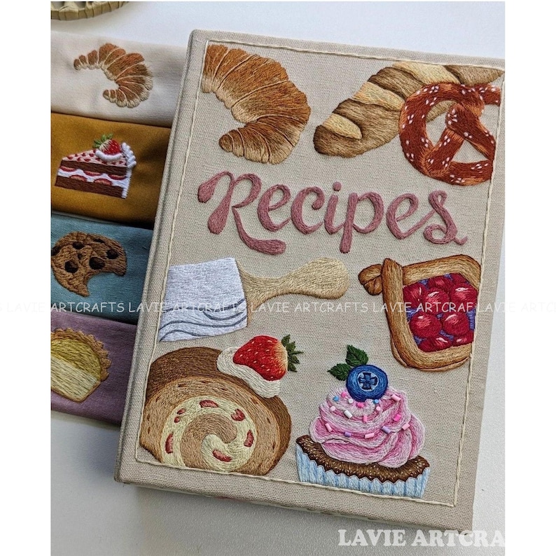 Recipes Embroidered Notebook, Custom Hand Embroidered Notebook, Handmade Fabric Notebook, Fabric Hard Cover Journal, Hard Cover Notebook