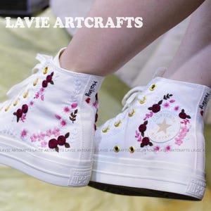 Wedding Converse for Bride, Custom Embroidered Converse Platform, Wedding Flowers Embroidered Platform Shoes, Personalized Bridal Sneaker