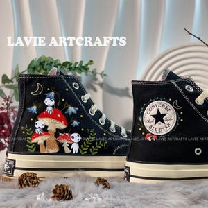 Embroidered Converse Mushroom, Spirited Forest Films, Custom Character Cartoon Embroidered Converse, Anime Custom Shoes, Converse Anime