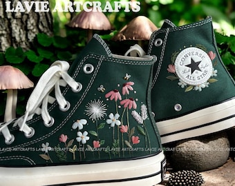 Custom Converse Chuck Taylor, Daisy Flower Embroidered Converse, Embroidery Sneaker, Shoes Wedding, Bridal Sneakers Wedding, Flower Converse