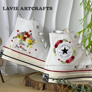 Wedding Converse for Bride, Customized Name and Date Embroidered Converse, Wedding Flowers Converse, Converse Embroidered, Wedding Sneakers