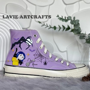 C.ra.line Converse, Embroidered Scary Dall Converse, Custom C.ra.line Embroidered Converse, Cute Cor.line Sneaker, Spooky Movie Halloween