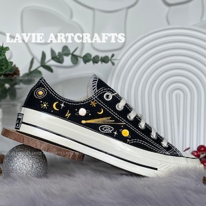Universe and Star Converse, Custom Embroidered Sneakers, Planets, Stars, Moons, Universe Embroidered Shoes, Embroidery Space Converse