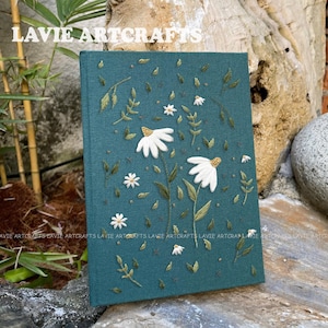 Daisy Flower Embroidered notebook, Personalized Hand Embroidered, Flower Embroider Book, Fabric Hard cover Notebook, Handmade Notebook