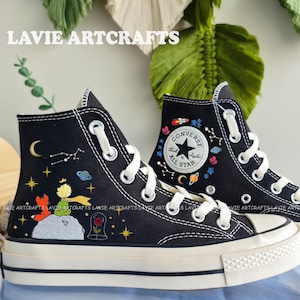 Little Princes Embroidered Converse, Custom Little Princes Embroidered Converse, Converse High Tops Embroidery, Cartoon Character Shoes