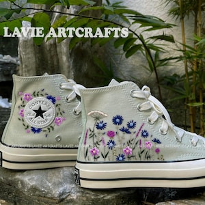 Embroidered Converse Chuck Taylor: Mint Wildflower Garden Shoes